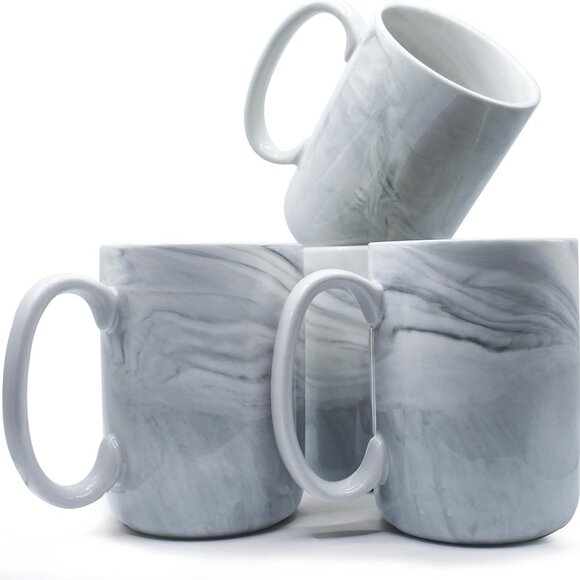 Coffee Mugs Set of 4,16 OZ Large Marble Ceramic Tea Cups with Handle, Big Bulk M - Picture 7 of 7